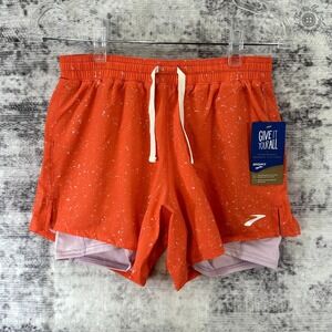 NWT Brooks Women's Moment 5" 2-In-1 Shorts Speckle Print Empower Her Orange - XS